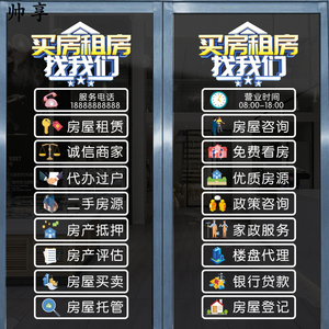房产中介玻璃门贴纸房屋托管买卖公司装饰橱窗装修布置静电贴画